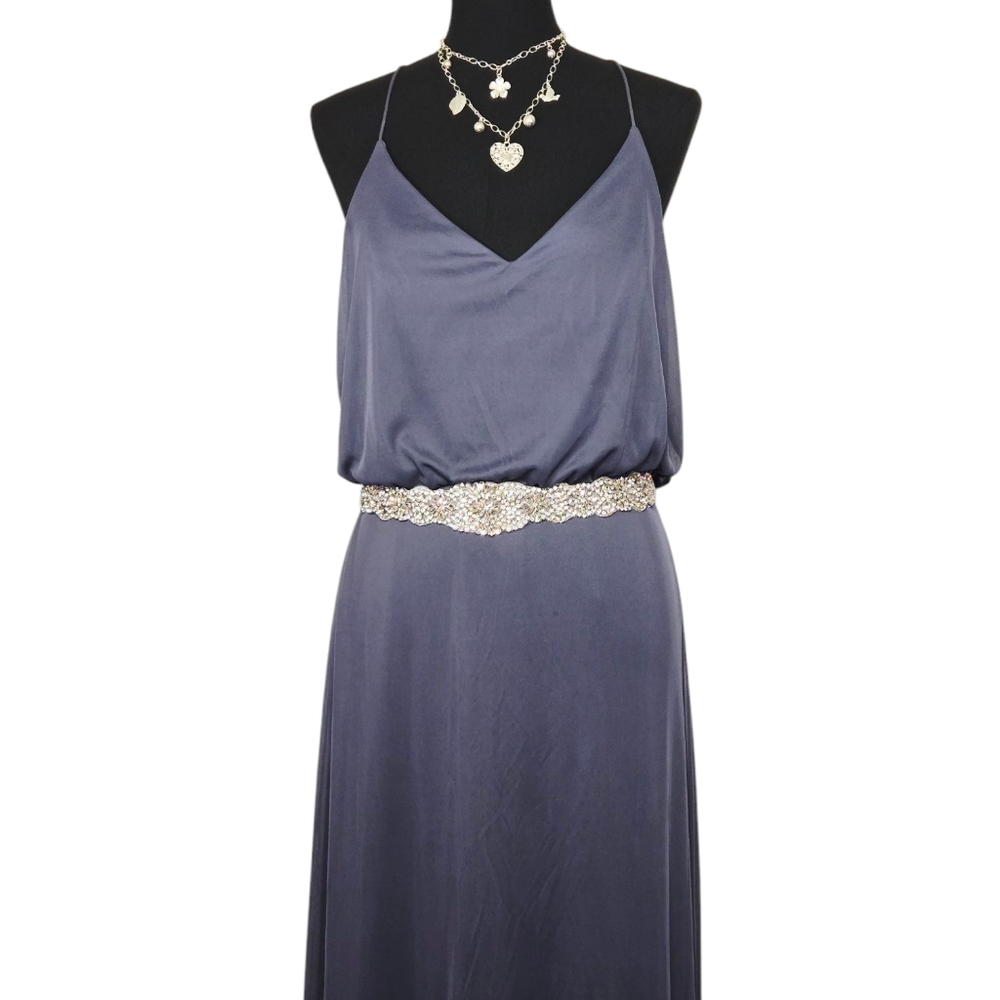 Alfred Sung D739 Deep Onyx Gown Sz 10 Formal Spaghetti Strap Evening Dress 60” - Picture 14 of 15